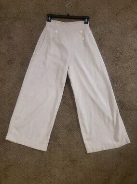 💚5/$25 Linen Blend High-Waist Wide Leg Sailor Pants Light Beige Neutral Size 4